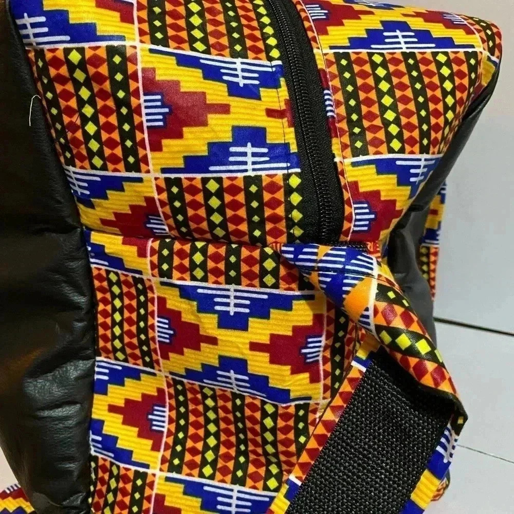 Handcrafted  unisex Ankara print vinyl leather duffel weekend travel bag - Picture 11 of 11